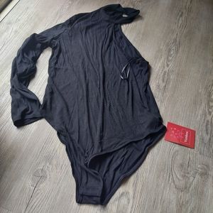 Verdusa XL Black Ribbed Knit One Shoulder Bodysuit